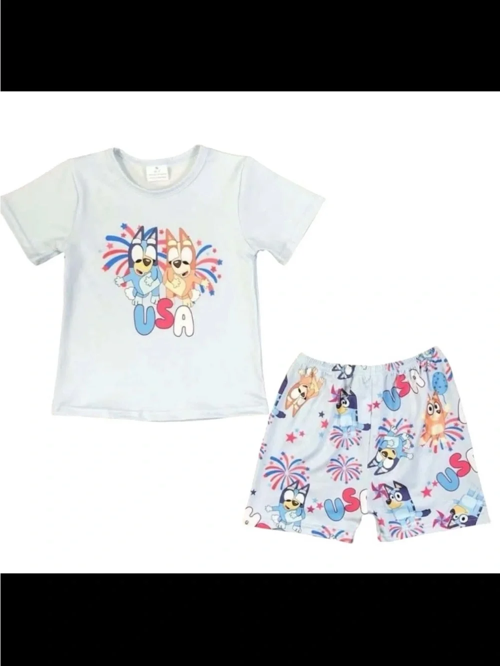 LAST ONE! New Boys Bluey & Friends Theme Patriotic‎ Labor Day Short Set Boutique